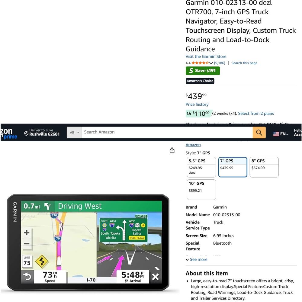 Garmin 7 Inch GPS Truck Navigator Touchscreen Display Over the Road OTR Semi - Picture 4 of 13